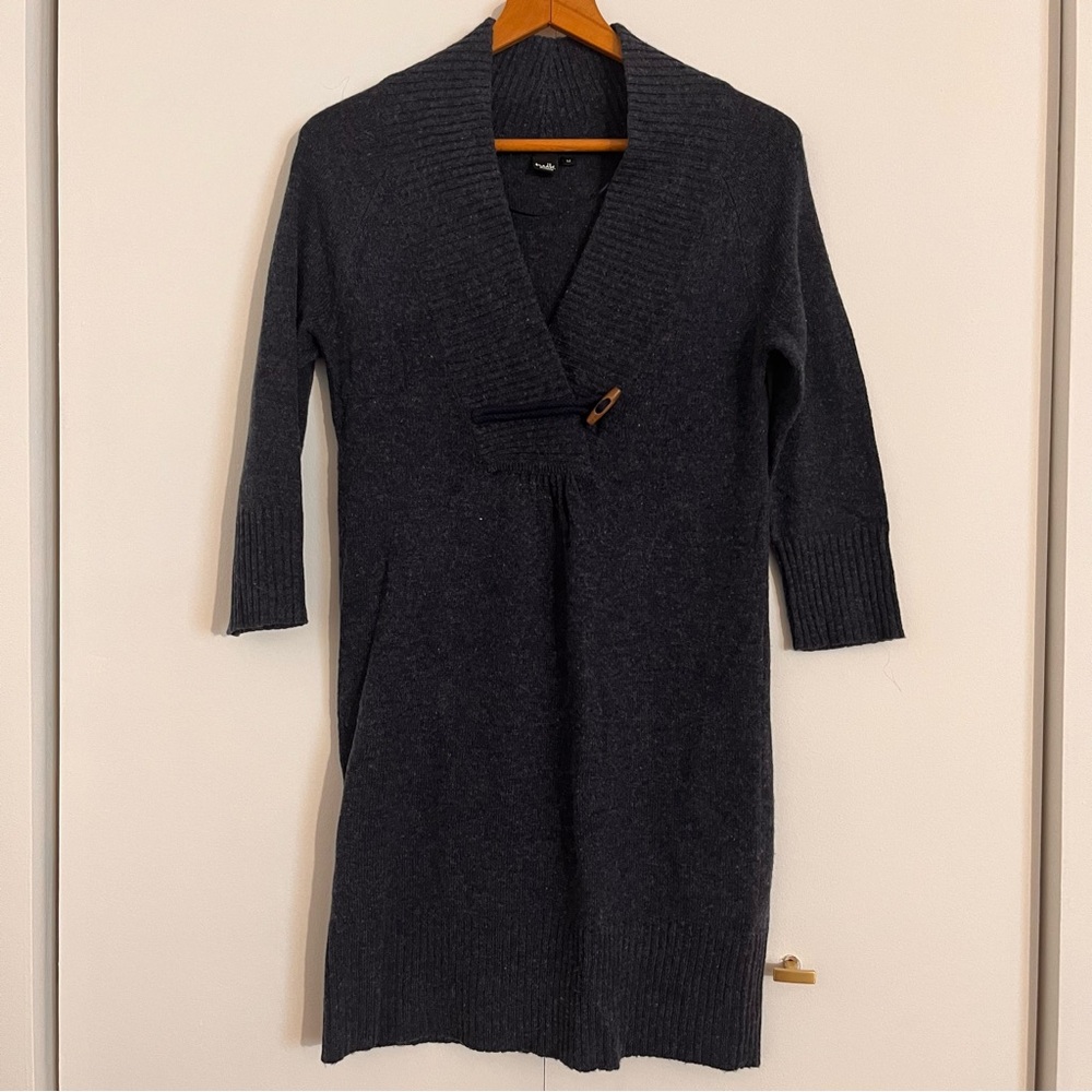 Twik Blue knit Dress V-neck 3/4 Sleeve